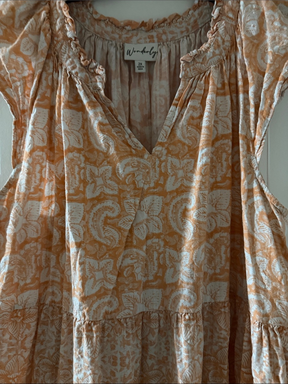 Wonderly Peach-Orange & White Floral V-Neck dress